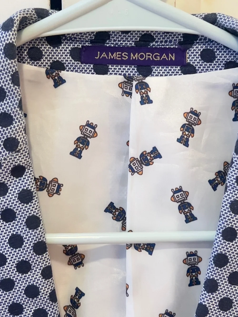 James Morgan 100% Linen Boys Blazer Sz 16 Navy Polka Dot